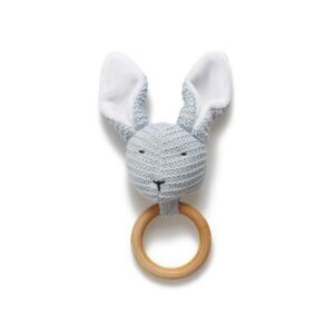 BAMBOOM MASSAGGIAGENGIVE IN LEGNO, CONIGLIETTO, LAVORATO A MAGLIA - LIGHT BLUE