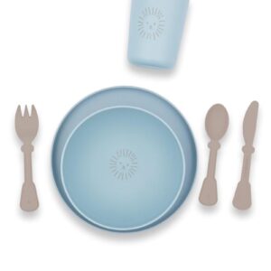 BAMBOOM SET PAPPA (PIATTO, SCODELLA,BICCHIERE, POSATE) - AZZURRO GHIACCIO