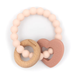 BAMBOOM MASSAGGIAGENGIVE LEGNO & SILICONE CUORE - ROSA