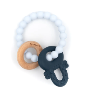 BAMBOOM MASSAGGIAGENGIVE LEGNO & SILICONE CHIAVE - BLU & AZZURRO