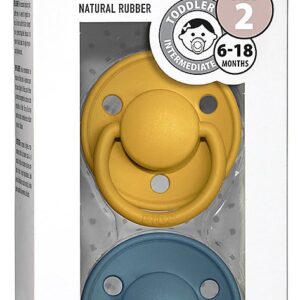 BUZZITALIA BIBS SET DI 2 CIUCCI DE LUX (0-6M) - TETT.  CILIEGIA GOMMA NAT.  - SENAPE E PETROLIO