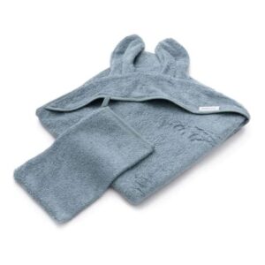 BAMBOOM ASCIUGAM NEONATO CON ORECCHIE + GUANTO COL BLU