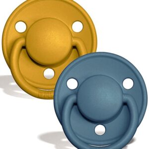 BUZZITALIA BIBS SET DI 2 CIUCCI DE LUX (6-18M) - TETT.  CILIEGIA GOMMA NAT.  - SENAPE E PETROLIO