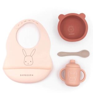 BAMBOOM SET PAPPA BABY SET ( SCODELLA, BICCHIERE CON BECCUCCIO, BAVAG. CUCCHIAIO) - ROSA