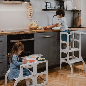 BUZZITALIA ETTE TETE TORRE MONTESSORIANA CONVERTIBILE BIANCO CON CINGHIE ARGENTO