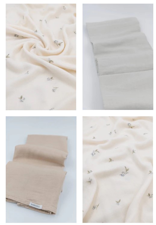 BAMBOOM SWADDLE MUSLIN MEDIUM 3- PACK 75X75 - PINETA/ LIGHT BLUE / OFFWHITE