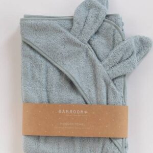 BAMBOOM ASCIUGAMANO NEONATO CON ORECCHIE + GUANTO BLU GHIACCIO