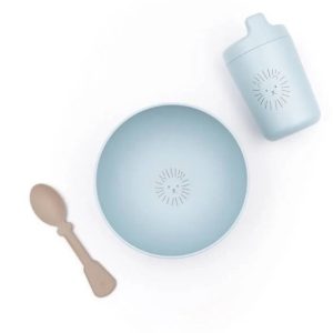 BAMBOOM FIRST MEAL SET (SCODELLA,BICCHIERE CON BECCUCCIO ,CUCCHIAIO)- AZZURRO